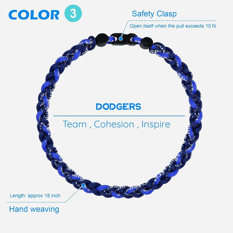SUPBOMM 3 pcs Baseball Rope Necklaces, League Team Colors Braided Necklace, Baseball Team Gifts - Image 4